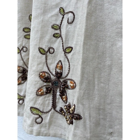 Willi Smith Linen Skirt A-Line Embroidered Beaded Floral sz 6 Lined Natural READ - Picture 3 of 6